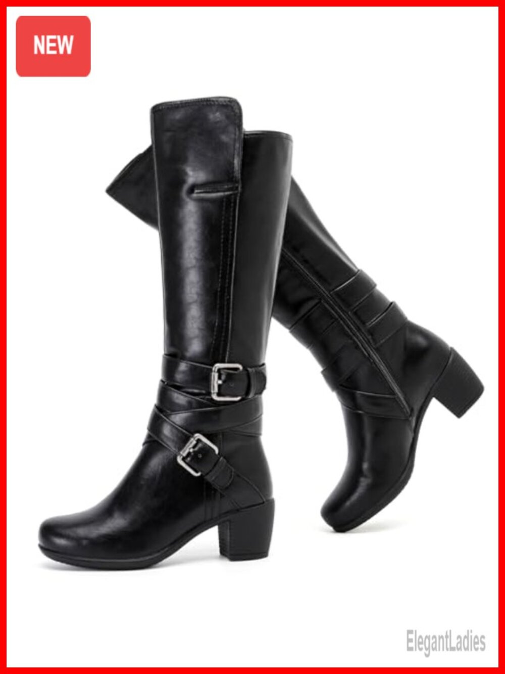 Faux Leather Knee High Heeled Boots Pointed Toe Side Zip Women's Fashion